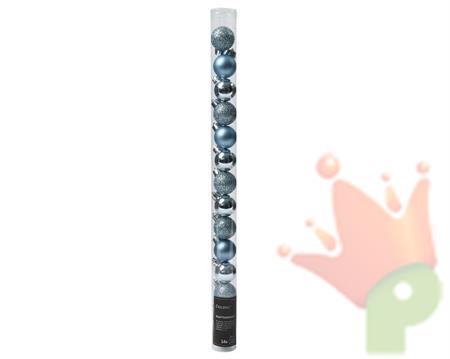 PALLINE DI NATALE BLUE ICE LUCIDE OPACHE GLITTER 3 CM 14 PZ
