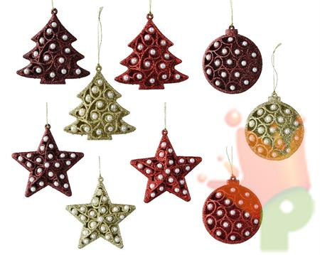 PENDENTE ALBERO/STELLA/PALLINA CON PERLINE 10 CM