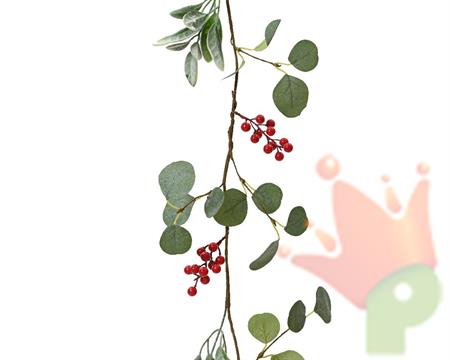 GHIRLANDA DI FOGLIE E BACCHE ROSSE 150 CM