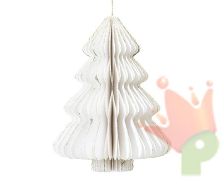 PENDENTE ALBERO IN CARTA NIDO D'APE BIANCO GLITTER ORO H.8X6 CM