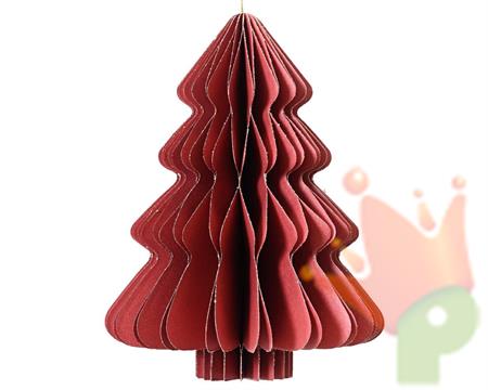 PENDENTE ALBERO IN CARTA NIDO D'APE ROSSO CON GLITTER H.8X6CM