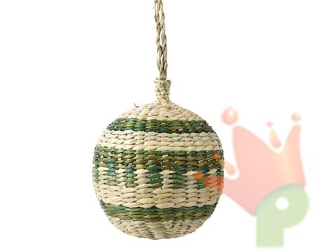 PALLINA DI NATALE IN FILO DI PAGLIA VERDE/NATURALE 8 CM