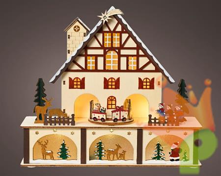 VILLAGGIO DI NATALE CASA IN LEGNO CON LUCI SUONI E MOVIMENTO