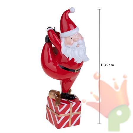 BABBO NATALE SU PACCHI REGALO IN RESINA 35 CM