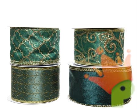 NASTRO VERDE CON DECORI ORO 2 ASS.6,3X270CM