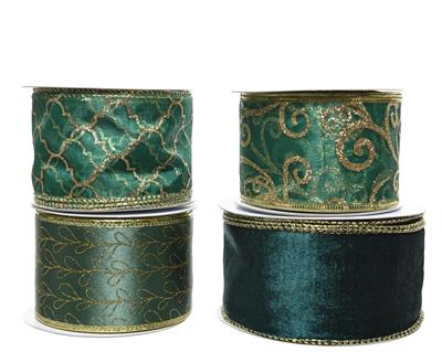 NASTRO VERDE CON DECORI ORO 2 ASS.6,3X270CM