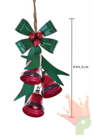 FIOCCO CON CAMPANELLE IN METALLO VERDE ROSSO H. 44,5 CM