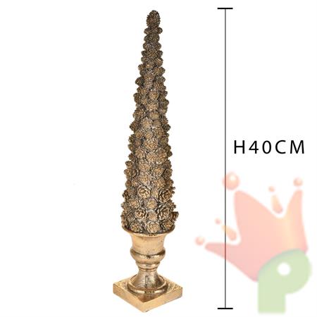 CONO NATALIZIO IN RESINA ORO CON PIEDISTALLO 40 CM