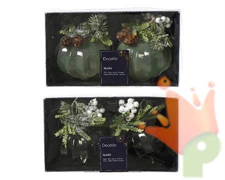 PALLINA DI NATALE VERDE DECORATA CON PIGNE 8 CM 1 PZ ASSORTITO