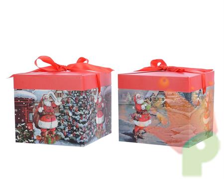 SCATOLA AUTOMONTANTE CON FIOCCO DECORAZIONI NATALIZIE 12X12X10CM