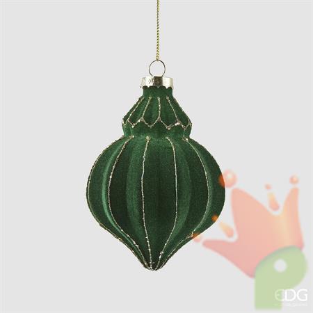 PALLINA DI NATALE FORMA TROTTOLA VELLUTO VERDE 8 CM - EDG -