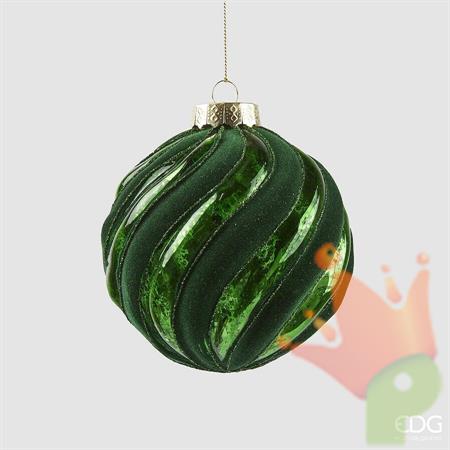 PALLINA DI NATALE VETRO VELLUTO VERDE A SPIRALE 10 CM - EDG -