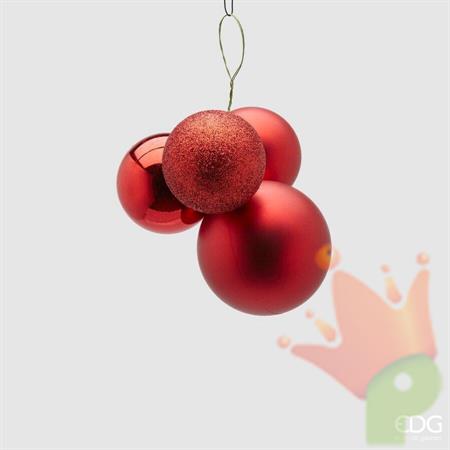 PALLINE DI NATALE A GRAPPOLO ROSSE 4PZ 6/8/10 CM