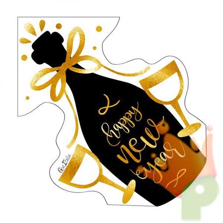 TOVAGLIOLI SAGOMATI BOTTIGLIA HAPPY NEW YEAR 33X33 16 PZ