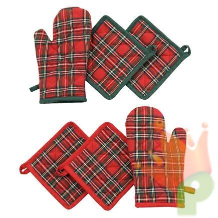 GUANTO + 2 PRESINE DA CUCINA NATALIZI SCOZZESE TARTAN