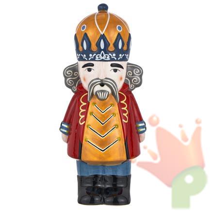 SOLDATINO SCHIACCIANOCI IN CERAMICA CON CAPPELLO ARANCIO H.38 CM