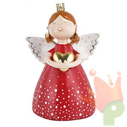 ANGELO VESTITO ROSSO CON CUORE IN CERAMICA H.25X14,5X14,5 CM