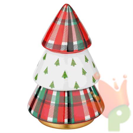 ALBERO DI NATALE TARTAN RIFINITURE DORATE PORCELLANA 12X12X19 CM