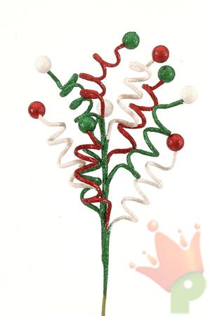 RAMO NATALIZIO SPIRALI PALLINE GLITTER VERDE ROSSO BIANCO 83 CM