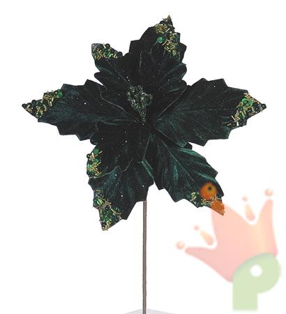 STELLA DI NATALE VERDE CON PERLINE E GLITER 30 CM