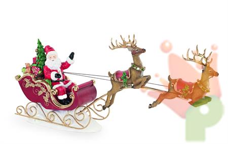 SLITTA CON BABBO NATALE E RENNE 57X16,5X38,5 CM