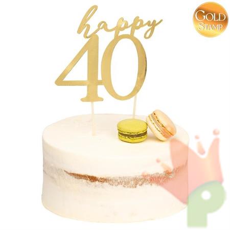 CAKE TOPPER HAPPY 40 ORO 13X12 CM