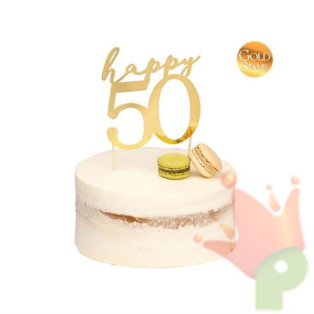 CAKE TOPPER HAPPY 50 ORO 13X12 CM