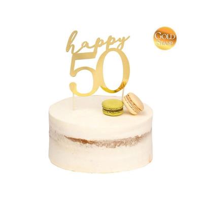 CAKE TOPPER HAPPY 50 ORO 13X12 CM