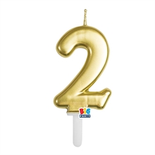 CANDELINA NUMERO 2 ORO METAL TINY PLUMP 7 CM