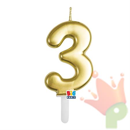 CANDELINA NUMERO 3 ORO METAL TINY PLUMP 7 CM