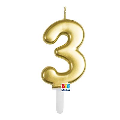 CANDELINA NUMERO 3 ORO METAL TINY PLUMP 7 CM