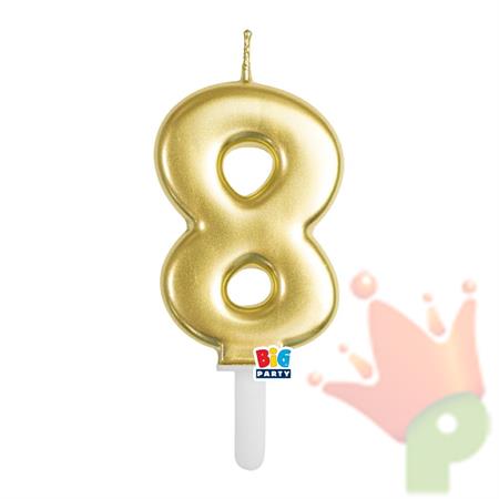CANDELINA NUMERO 8 ORO METAL TINY PLUMP 7 CM