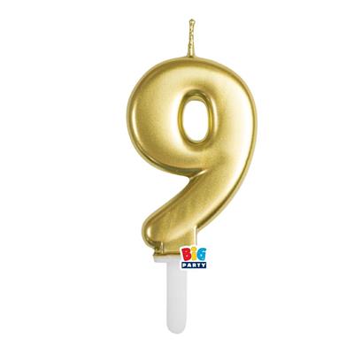 CANDELINA NUMERO 9 ORO METAL TINY PLUMP 7 CM