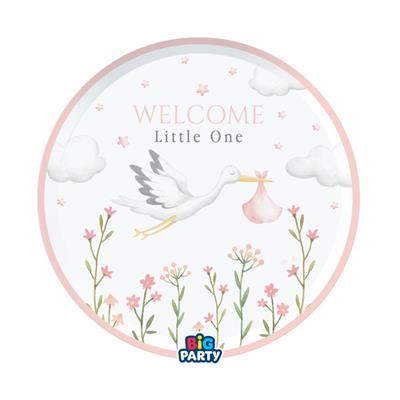 PIATTI IN CARTA CICOGNA ROSA WELCOME LITTE ONE 6 PZ 24 CM