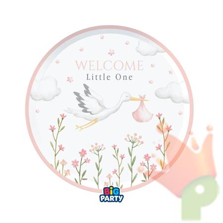 PIATTI IN CARTA CICOGNA ROSA WELCOME LITTLE ONE 6 PZ 18 CM