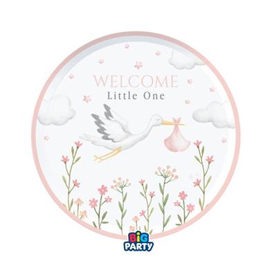 PIATTI IN CARTA CICOGNA ROSA WELCOME LITTLE ONE 6 PZ 18 CM