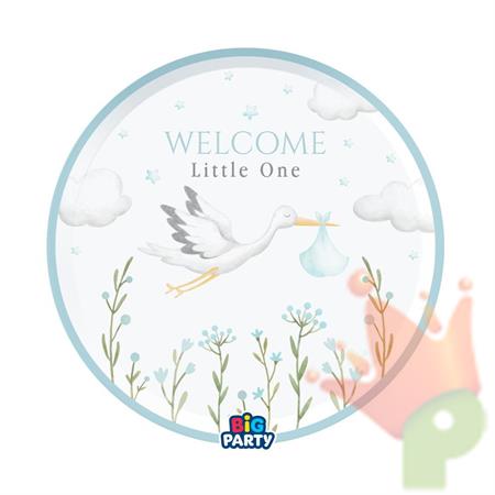 PIATTI IN CARTA CICOGNA CELESTE WELCOME LITTLE ONE 6 PZ 24 CM