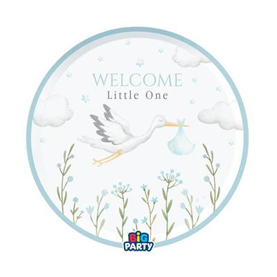 PIATTI IN CARTA CICOGNA CELESTE WELCOME LITTLE ONE 6 PZ 24 CM