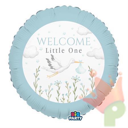 PALLONCINO MYLAR CICOGNA CELESTE WELCOME LITTLE ONE 45 CM