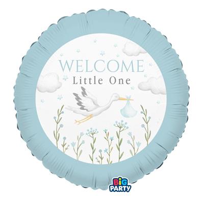 PALLONCINO MYLAR CICOGNA CELESTE WELCOME LITTLE ONE 45 CM
