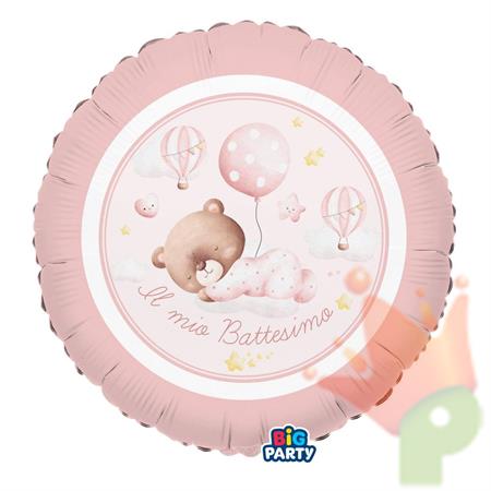 PALLONCINO MYLAR BATTESIMO ROSA BABY ORSETTO 45 CM
