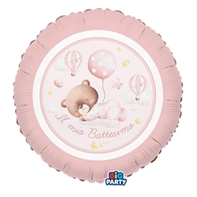 PALLONCINO MYLAR BATTESIMO ROSA BABY ORSETTO 45 CM