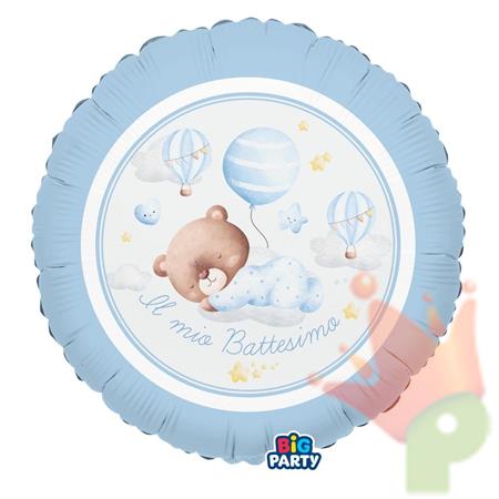 PALLONCINO MYLAR BATTESIMO BABY ORSETTO CELESTE 45 CM