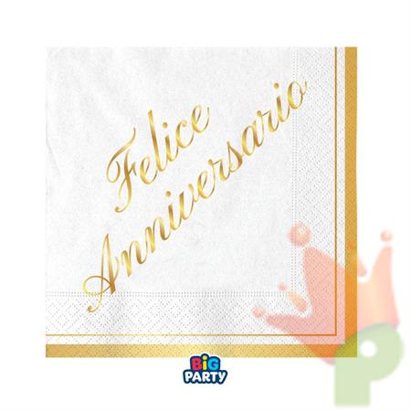 TOVAGLIOLI SCRITTA FELICE ANNIVERSARIO ORO 25X25 16 PZ