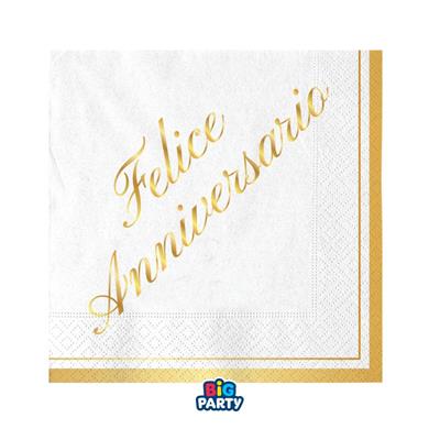 TOVAGLIOLI SCRITTA FELICE ANNIVERSARIO ORO 25X25 16 PZ