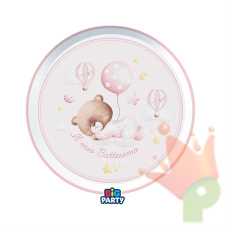 PIATTI BATTESIMO BABY ORSETTO ROSA 18 CM 6 PZ