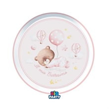 PIATTI BATTESIMO BABY ORSETTO ROSA 18 CM 6 PZ