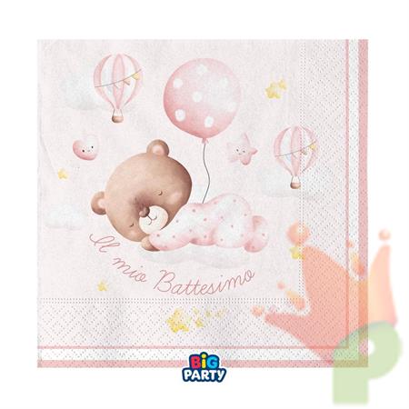 TOVAGLIOLI BATTESIMO BABY ORSETTO ROSA 33X33 16 PZ
