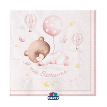 TOVAGLIOLI BATTESIMO BABY ORSETTO ROSA 33X33 16 PZ
