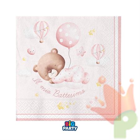 TOVAGLIOLI BATTESIMO BABY ORSETTO ROSA 25X25 16 PZ